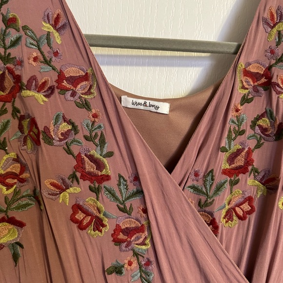 Wren & Ivory hi low pink embroidered Damara wrap dress - Picture 7 of 7